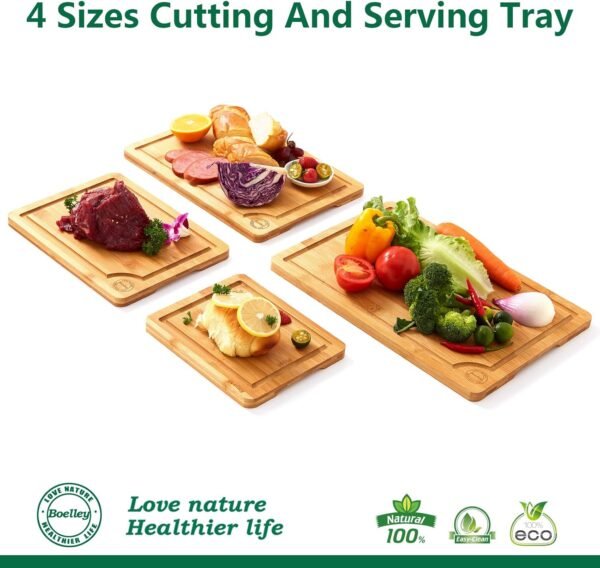 Wooden Cutting Boards for Kitchen-Bamboo Cutting Board Set,Durable Wood Cutting Board Set-Charcuteries & Chopping Butcher Block for Meat,Vegetables and Fruits ideas Home Cooks Kitchen Gift -11Pcs Pack - Image 4