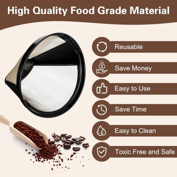 Reusable Coffee Filters, 8-12 Cup Premium Gold Coffee Filter Basket Cone Shape Permanent Basket Filter Coffee Maker Filters Compatible with Ninja Dual Brew Pro Reusable Coffee Filter - Image 3