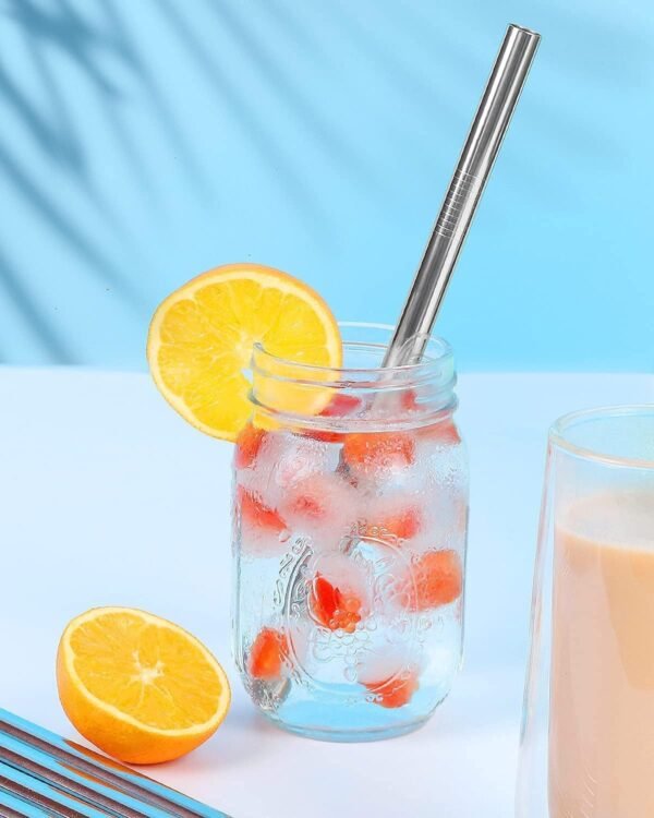 Jumbo Smoothie Straws Stainless Steel, Set of 6 Metal Milkshake Straws 0.4" Wide 10.5" Long Straws, Long Lasting & Food Grade, Metal Straws Reusable for Smoothie, Milkshake, Beverage - Image 9