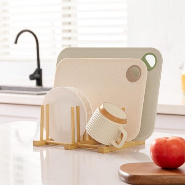 HBlife Bamboo Cutting Board Organizer, Wooden Cutting Board Holder Rack Baking Cookie Pan Sheets Racks Storage Stand for Kitchen Cabinet Countertop Bakeware Organizer (Bamboo 5 Slots 2pcs) - Image 6