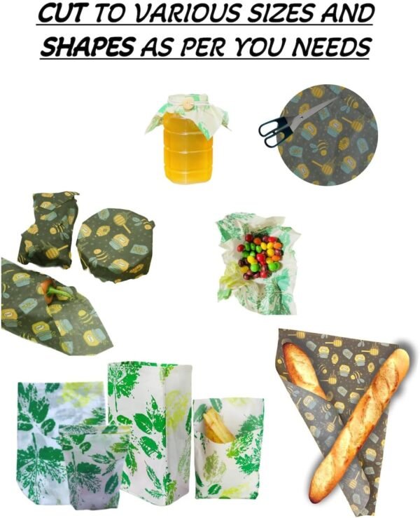 Beeswax Kitchen Food Wrap Whole Sheet 39.4"x13", Reusable Customizable Storage Wraps for Bread Sandwich Fruit Vegetable - Sustainable Gifts (Green Leaves) - Image 2