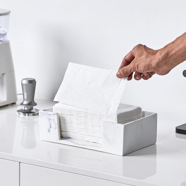 Marble White Napkin Holder for Bathroom, Countertop Paper Towel Dispenser for Kitchen, 10" L x 6" W for Multifold, C Fold, Trifold, Z Fold - Disposable Hand Towel Organizer, Guest Towels Holder - Image 3
