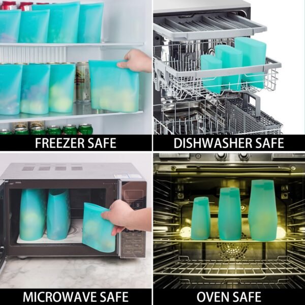 Reusable Food Bags, 12 Pack 100% Silicone Food Storage Bags Stand Up Zip Silicone Bags for Food Container, Freezer Microwave Oven Dishwasher Safe, 4 Large 4 Medium 4 Small, Aqua - Image 5
