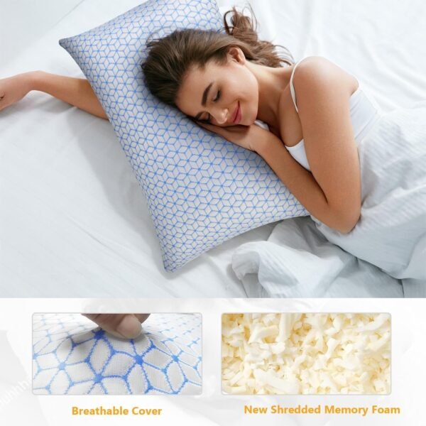 Shredded Memory Foam Pillows Queen Size Set of 2, Cooling Firm Pillows Queen Size 2 Pack for Bed, Adjustable for Side Back Stomach Sleepers - Image 3