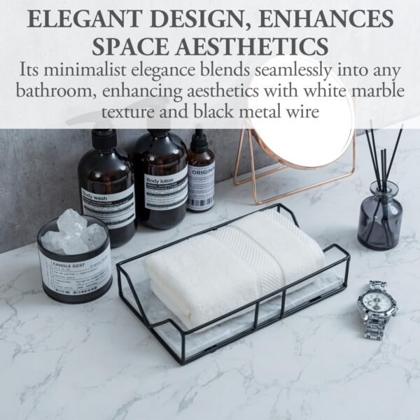 MyGift Deluxe White Marble & Black Metal Wire Tabletop Disposable Napkin Holder, Commercial & Guest Bathroom Countertop Multi Fold Paper Towel Dispenser Tray, Fit Folded Towels up to 9.5 x 5.5 Inches - Image 3