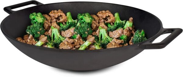 Jim Beam 12'' Pre Seasoned Heavy Duty Construction Cast Iron Grilling Wok, Griddle and Stir Fry Pan - Image 9