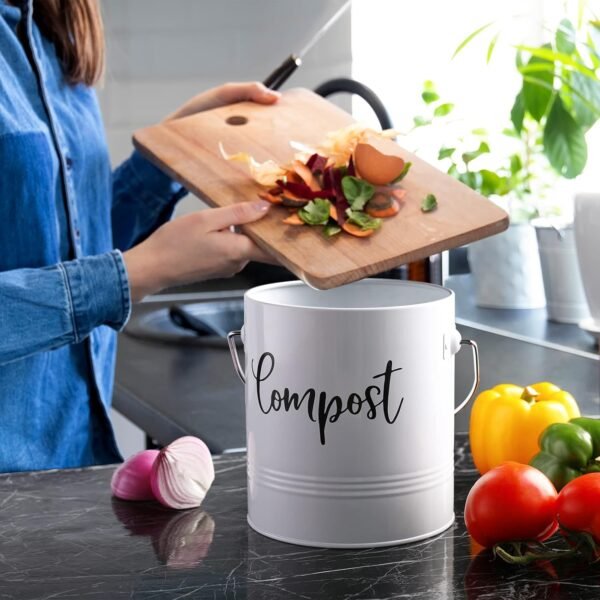 Compost Bin Kitchen - 1.3 Gallon Farmhouse Kitchen Compost Bin Countertop - Indoor Compost Bin - Countertop Compost Bin with Lid and Charcoal Filters - Rust Proof Compost Bucket, White - Image 6