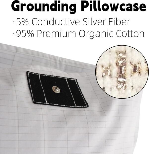 Grounding Pillowcase with Organic Cotton Silver Fiber, Conductivity Grounding Pillow Case for Better Sleep, White, 20x30 inch - Image 4