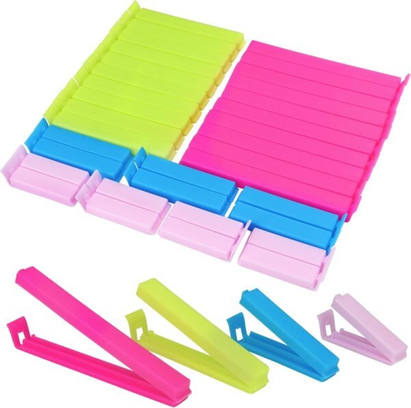 34 Packs Plastic Chip Clips Resealable Chip Clips for Food Bags Sealing Clips for Food Storage Snack Bags Plastic Bag Sealing Clips 4 Sizes Bright Colors 2.4"/3.2"/4.3"/5.5"