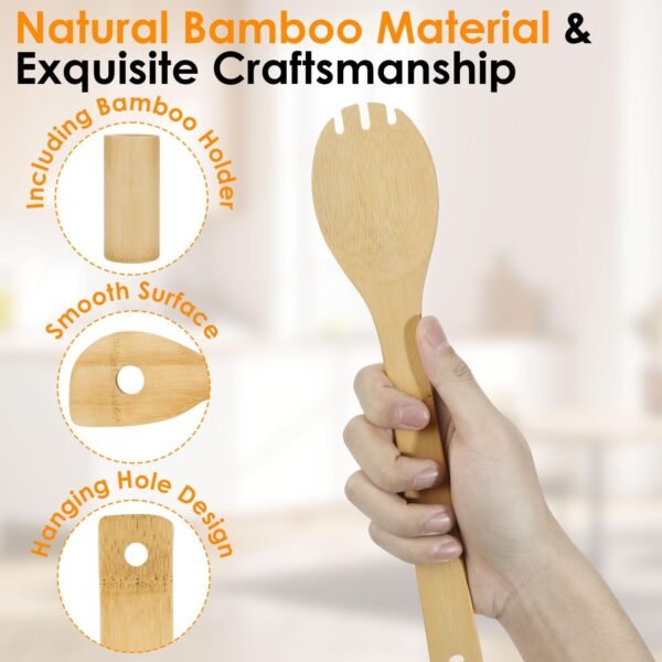 Bamboo Wooden Spoons for Cooking 8Pcs, Wooden Cooking Utensils Sets, Wooden Kitchen Utensils Set, Bamboo Wooden Utensil Set, Wooden Spatula for Cooking, Wood Spatula, Wood Utensils kitchen essentials - Image 3