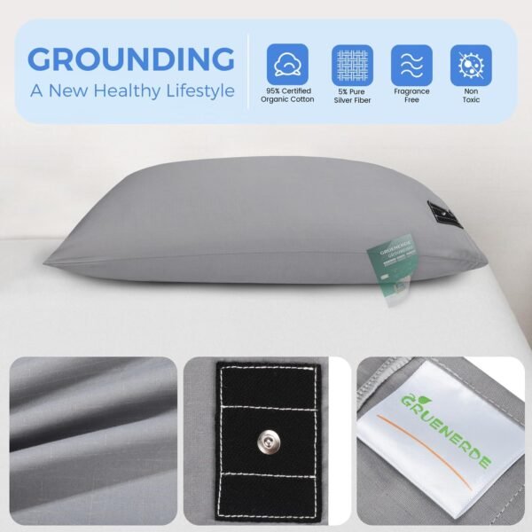Grounding Pillowcase Queen Conductive Grounding Mat for Bed with 15ft Grounding Cord Organic Cotton Improve Sleep Gray 20x30in - Image 5