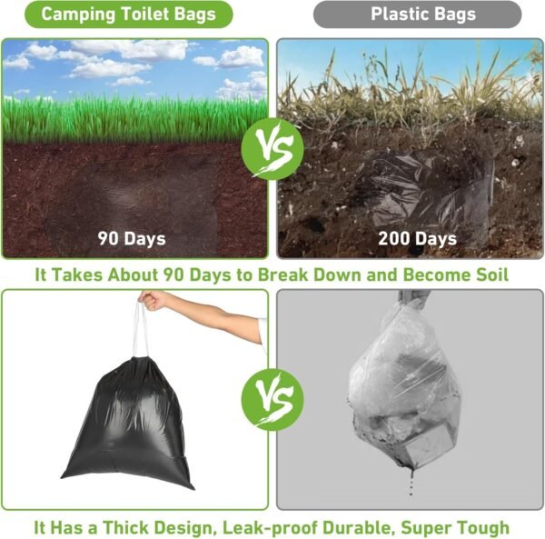 100 PCS Portable Toilet Bags for Camping, Drawstring Biodegradable Porta Potty Bags - 8 Gallon Thickened Waste Bags for 5 Gallon Bucket Toilets, Compostable Bags for Adults (100 Count) - Image 4