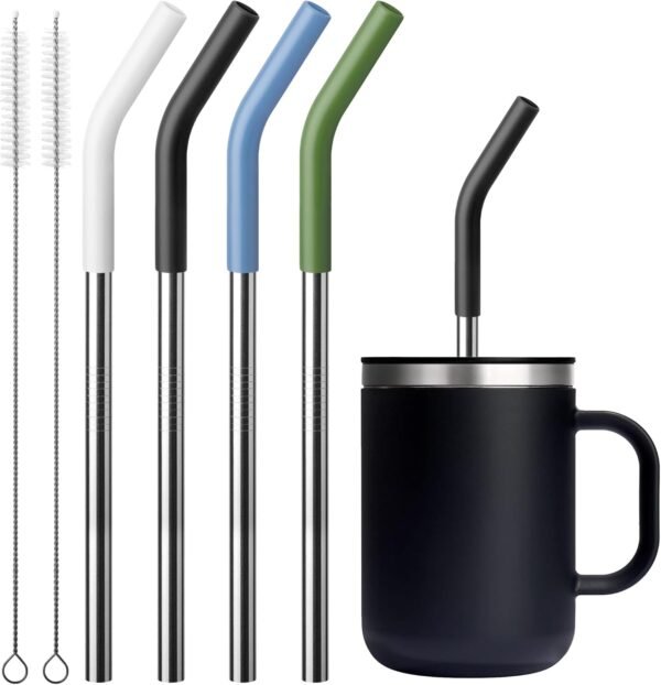 Replacement Straw Fit for 6 oz, 8 oz, 10 oz, 12 oz Tumbler-4-Pack Tumbler Straws Short Stainless Steel Straws with Silicone Tips, BPA Free