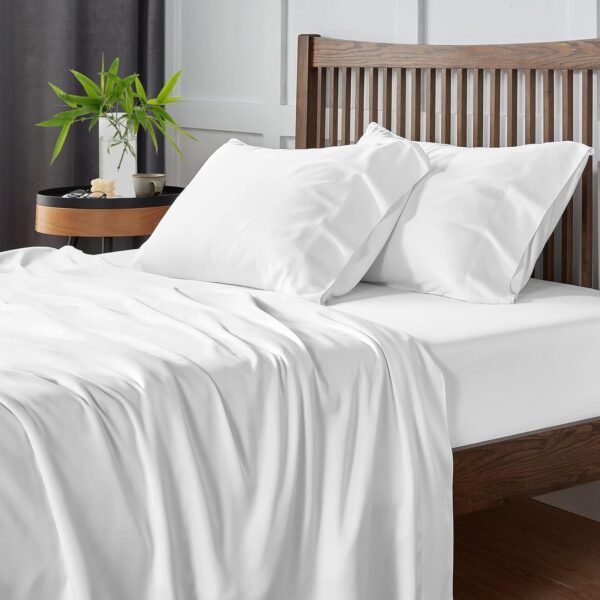 CozyLux Cooling Sheets King Size, Rayon derived from Bamboo, Oeko-TEX Certified Luxuriously Soft & Cooling Silky Sheet Set - 16" Deep Pockets 4 Piece Bedding Sheets & Pillowcases，White