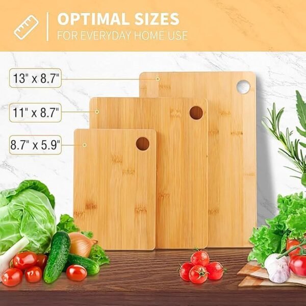 Miucoo 3PCS Bamboo Cutting Board Set with Hole, Wooden Chopping Block for Kitchen, Meat, Vegetables, Pre-Oiled, Large