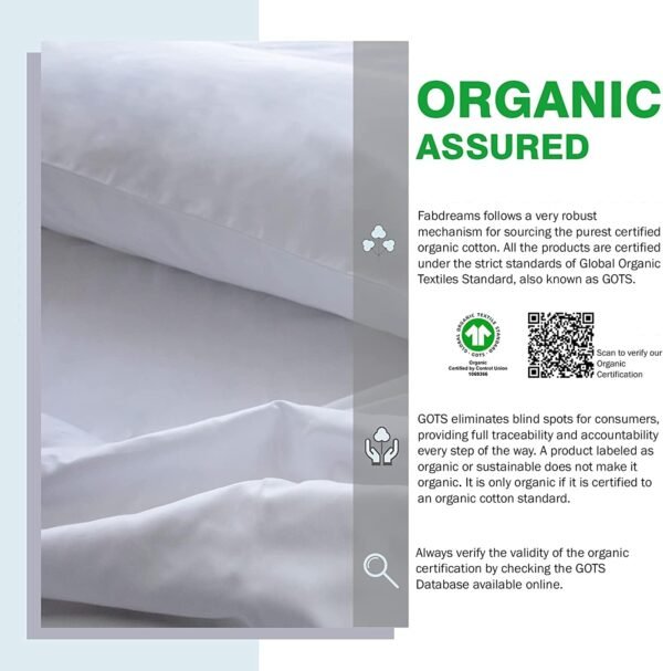 FABDREAMS 100% Organic Cotton Standard Size Pillow Case Set | Queen Size Pillow Case Set | Percale Weave | 300 Thread Count | GOTS Certified | Cool Crisp Breathable | 20" x 30" | White - Image 6