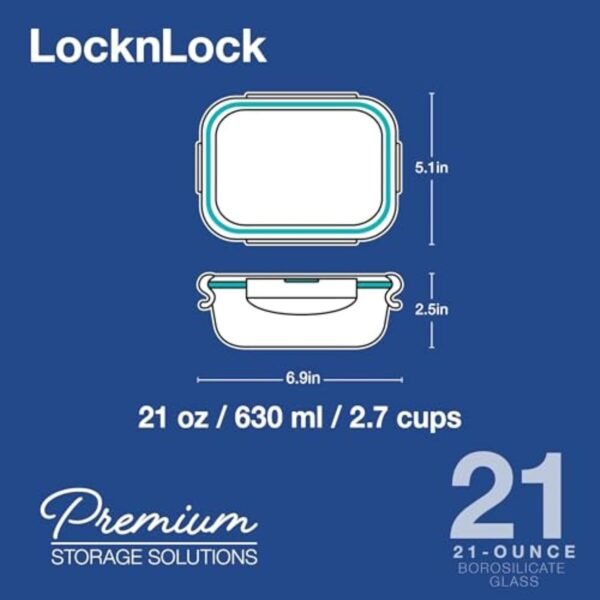 LOCK & LOCK Purely Better Glass Food Storage Container with Lid, 21 Ounce, Clear - Image 2