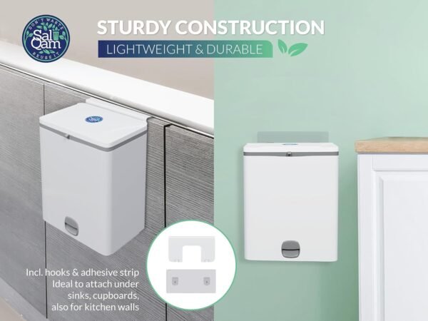 Compost Bin Hang Over Cabinet Doors for Kitchen - Lightweight & Stable Indoor Trash & Compost Bin - 10 L /2.4 Gallon Capacity - Removable Inner Bucket Kitchen Compost Bucket - Image 3