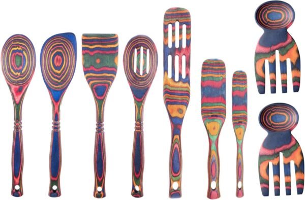 Pakkawood Ultimate Kitchen Starter Set – 9-Piece Bundle with 3 Spoons, 1 Spatula, 3 Spurtles & 2 Salad Hands, Housewarming Gift Set