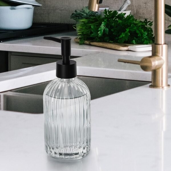 Topsky Glass Soap Dispenser with Plastic Pump, 400ml Liquid Hand Soap Dispenser, Rustproof Pump for Kitchen & Bathroom, Great for Lotions, Essential Oil, Liquid Soaps,Transparent - Image 5