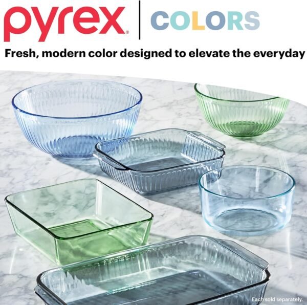 Pyrex Colors (6-Pack, Full Set) Tinted Glass Food Storage Container Set, Snug Fit Non-Toxic Plastic BPA-Free Lids, Freezer Dishwasher Microwave Safe, 3 Cup, 6 Cup & 11 - Image 5