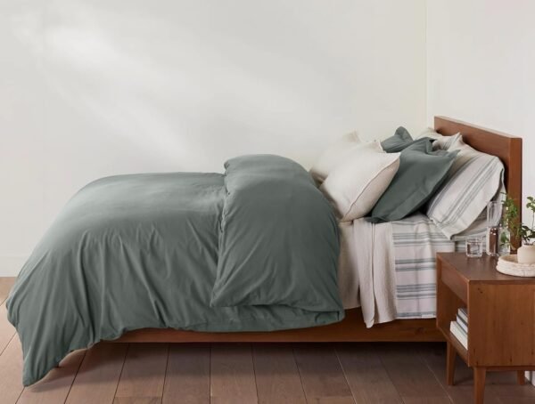 Coyuchi Cloud Brushed Organic Flannel Sheet Set, Juniper Herringbone Stripe (Queen) - Image 3