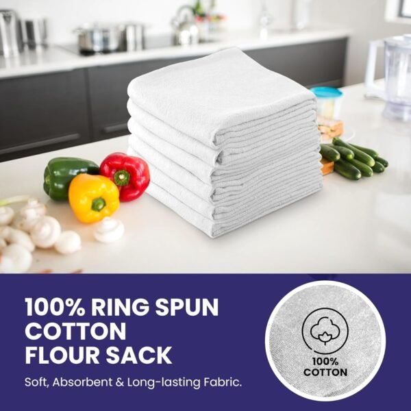 Linteum Textile Classic White Flour Sack Kitchen Dish Towels 100% Cotton, Tea Towels Absorbent and Long Lasting Material 6 Pack - 28x29 in - Image 4