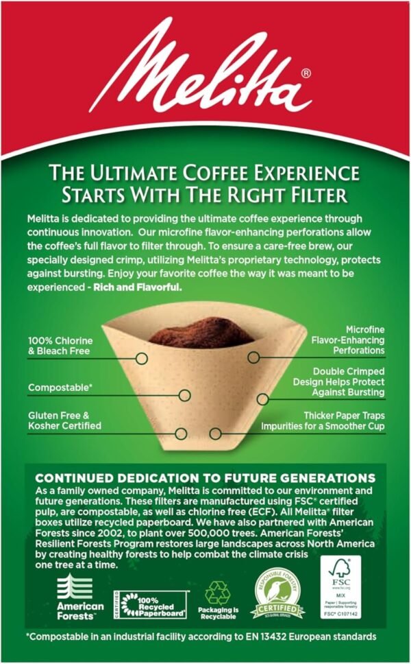 Melitta #2 Cone Coffee Filters, Unbleached Natural Brown, 100 Count (Pack of 6) 600 Total Filters Count - Packaging May Vary - Image 2