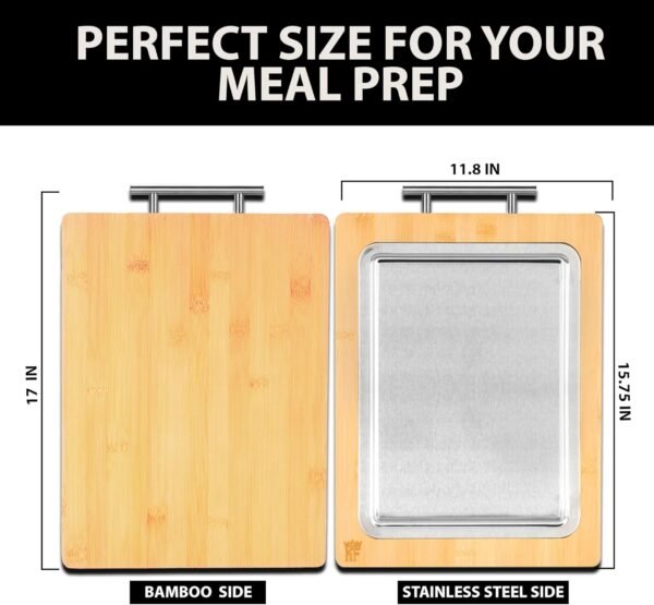 Stainless Steel Cutting Board & Wooden Cutting Boards For Kitchen - Large Cutting Board Reversible - Food Tray and Chopping Block for Meats, Vegetables, Cheese, Fruits. - Image 4