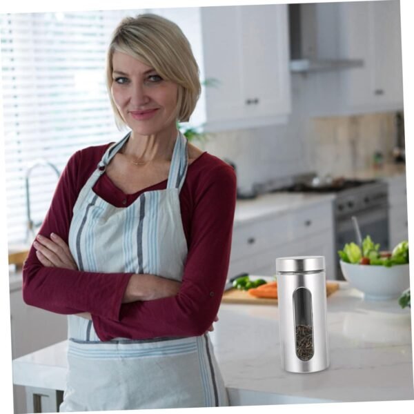 Ciieeo 1pc Stainless Steel Storage Tank Food Containers with Lids Food Storage Container Canister with Window Carafe with Lid Tea Coffee Sugar Canisters Tea Canister Kitchen Silver Glass - Image 5
