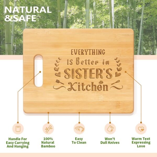 Sister Gifts from Sisters, Best Birthday Gifts for Sisters - Engraved Bamboo Cutting Board with Warm Saying, Unique Sister Gifts for Mothers Day, Wedding or Rakhi - Image 4