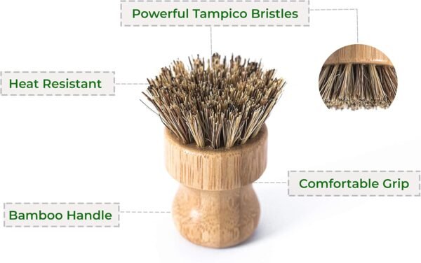 ECOLULU Bamboo Dish Brush Set & Wood Bottle Brush for Wide Mouth Bottles, Cups and Jars, (4 units total), Wooden Dish Brush, Biodegradable, Eco Friendly Products - Image 2