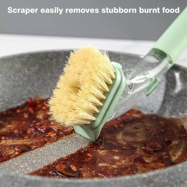 DAPOWER Dish Brush with Handle, Dish Scrubber with Soap Dispenser, Kitchen Scrub Brush for Dishes Pots Pans Sink Cleaning, 4 Replaceable Brush Heads (Green) - Image 7