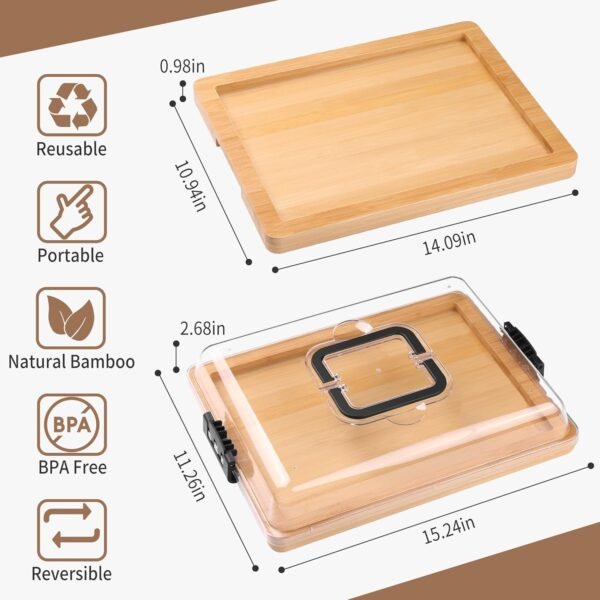 Charcuterie Board with Lid and Handle - Portable Travel Design Bamboo Cheese Board Set with 4 Cheese Tools, Gift for Housewarming, Weddings, Picnics(1 Compartment, Black) - Image 5
