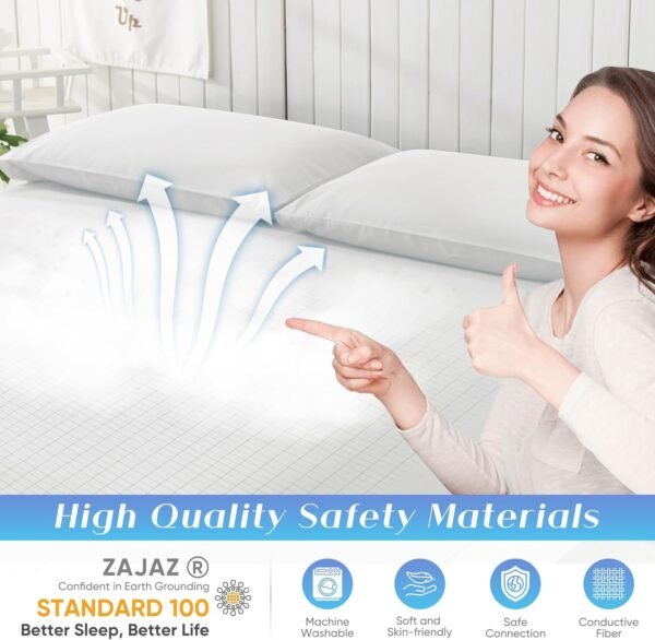 Grounding Sheets King Size, 95% Organic Cotton + 5% Pure Silver Fiber, Grounded Sheet Earth Connected Bedding (King - 77"x 80"x 13" White) Fitted Earth Sheets with Grounding Cord - Image 6
