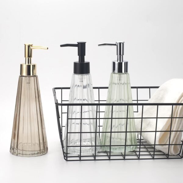10oz/300ml Hand Soap Dispenser Bathroom, Kitchen Soap Dispenser, Glass Soap Dispenser with Gold Rust Proof Pump, Liquid Soap Dispenser with Elegant and Beautiful Color (Brown) - Image 5