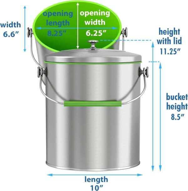 iTouchless Stainless Steel Compost Bin 1.6 Gallon Includes AbsorbX Odor Filter System, Titanium Rust-Free Space-efficient Slim Oval Shape 6 Liter Kitchen Countertop Trash Can - Image 6