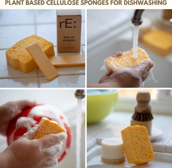 rE: Plastic Free Kitchen Gift Set for dishwashing | Dish Soap Bars (2 pcs), Hemp Scrubbers (3 pcs), Loofah Slices (2 pcs), Pop Up Sponges (2 pcs) (Original & Rosemary) - Image 5