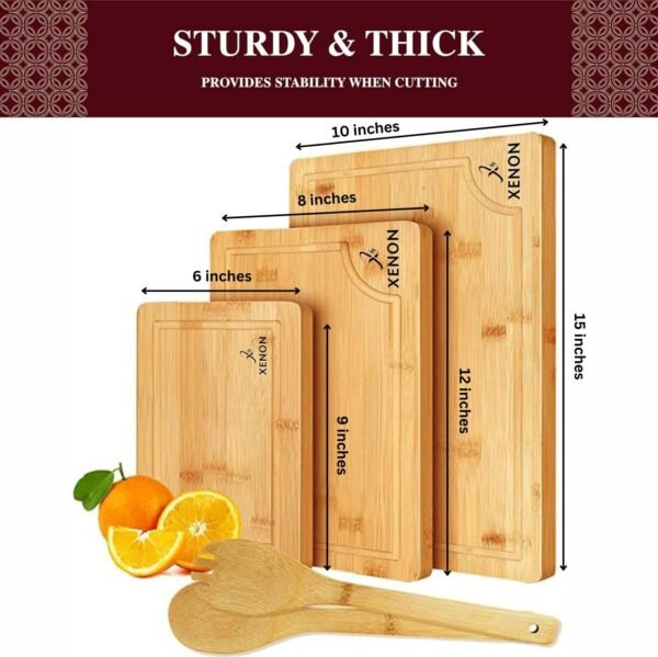 Xenon Wooden Cutting Boards for Kitchen Meal Prep & Serving - Bamboo Wood Cutting Board Set - Charcuterie & Chopping Butcher Block for Meat - Kitchen Gadgets Gift Set of 3 - Image 2