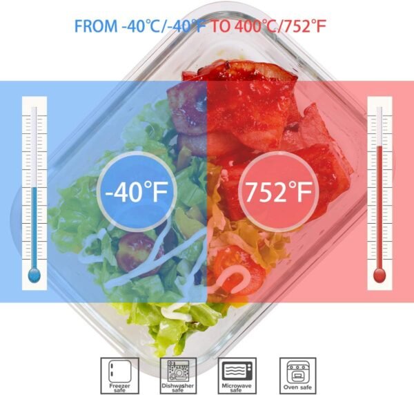 Glass Food Storage Containers with Lids, [18 Piece] Meal Prep Containers for Food Storage , BPA Free & Leak Proof (9 Lids & 9 Containers) - Image 3