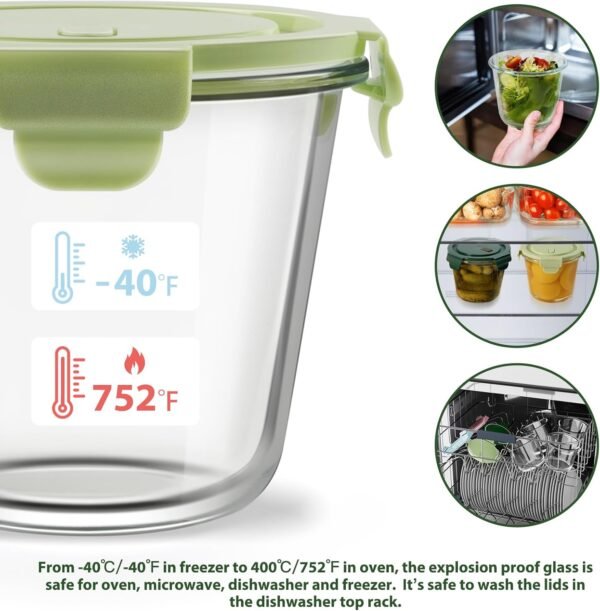 8 PCS Glass Meal Prep Containers with Lids, Airtight 3 Cup Glass Storage Containers Set, Heat-Resistant BPA-Free Glass Containers for Soup Leftover, Microwave, Dishwasher, and Freezer Safe (4 Packs) - Image 5