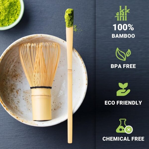Bamboo Matcha Whisk Set -Matcha Whisk (Chasen),Whisk Holder(White),Sifter,Tea Scoop and Tea Spoon - Image 2
