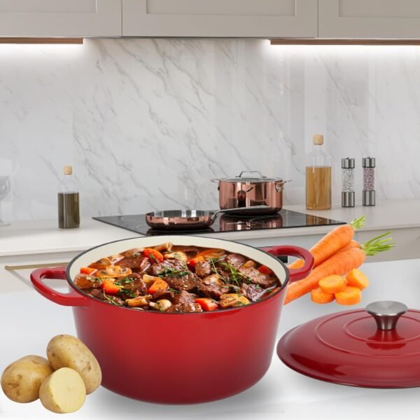 Enameled Cast Iron Dutch Oven Casserole with Lid, 5.5 Quart, Oven Safe up to 500°F - Heavy-Duty, Versatile Cookware for Marinating, Cooking, Baking, Refrigerating, and Serving - Image 6