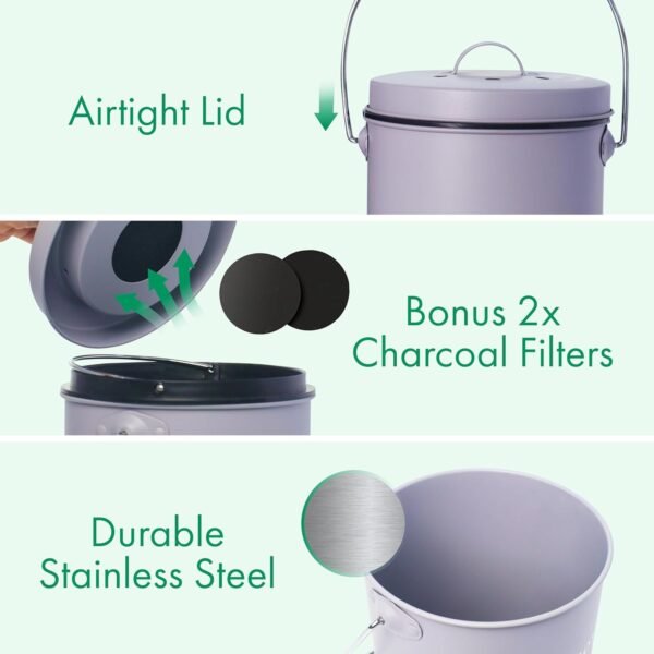 FINESSY Indoor Compost Bin Kitchen Counter Odorless, Countertop Compost Bin with Lid, Kitchen Compost Bin Countertop, Kitchen Compost Bin, Compost Bucket with Lid for Kitchen, Composting Bin Kitchen - Image 5