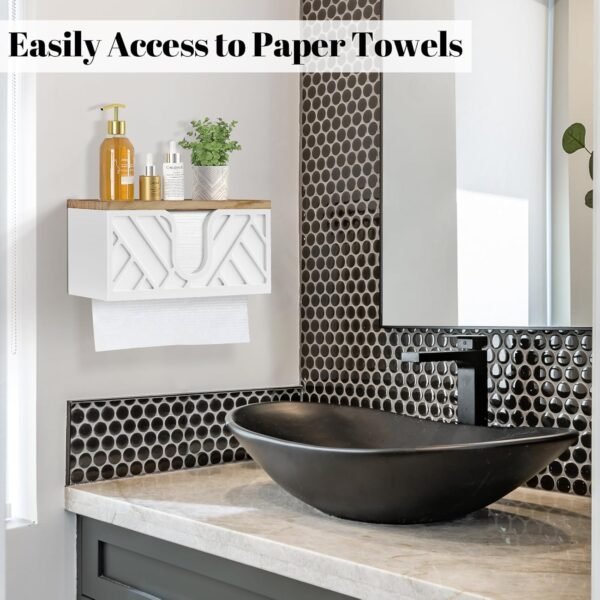 Paper Towel Dispenser Wall Mount Set of 2, Wood Paper Towel Holder with Lid, Commercial C-Fold, Z-Fold, Trifold Hand Towel Holder Dispenser Countertop, White Napkin Holder for Bathroom Kitchen Decor - Image 3