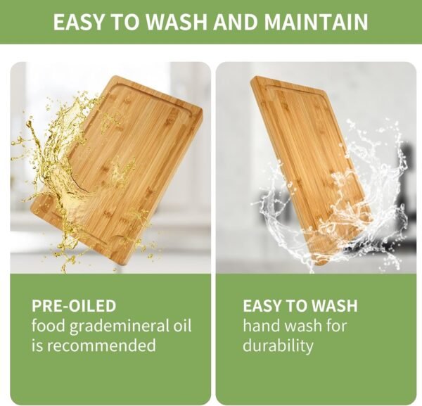 4 Piece Extra Large Bamboo Cutting Board Set For Kitch, Heave Duty Wood Cutting Board With Juice Groove Pre Oiled Chopping Board Set For Meat Vegetable Fruits - Image 6