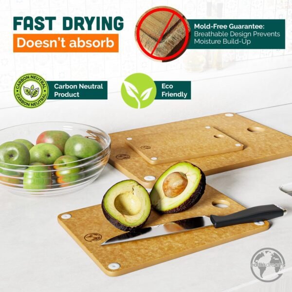 Earth's Dreams Wood Cutting Board Set - Heavy-Duty 3 Piece Cutting Board Set - Small, Large & Extra Large Cutting Board - Chacuterie Board - Best Non Plastic, Non Toxic Cutting Board - Dishwasher Safe - Image 7
