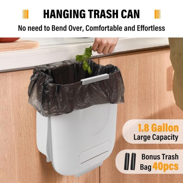 1.8 Gallon Compost Bin Kitchen for Kitchen Counter/Sink, Hanging Trash Can, Small Trash Can for Home/Bathroom/Cupboard/Outdoor/Camping/RV(White,40 Compostable Trash Bags) - Image 6
