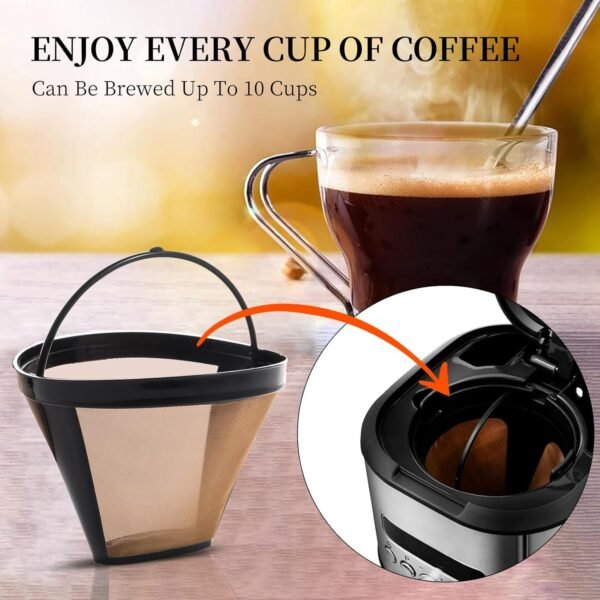 2PCS Reusable Coffee Filters for Ninja, Premium Gold Coffee Filter, No.4 Cone Coffee Maker Filters for Coffee Lovers, Compatible with Ninja Dual Brew Pro Reusable Coffee Filter - Image 5
