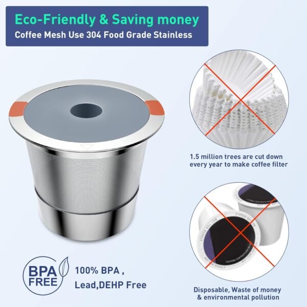 Reusable K Cups Coffee Filter, Stainless Steel K Cup Reusable Coffee Pods Filters for Keurig 1.0 & 2.0 Coffee Makers Non-BPA Keurig Reusable Coffee Pods (2 Packs) - Image 5